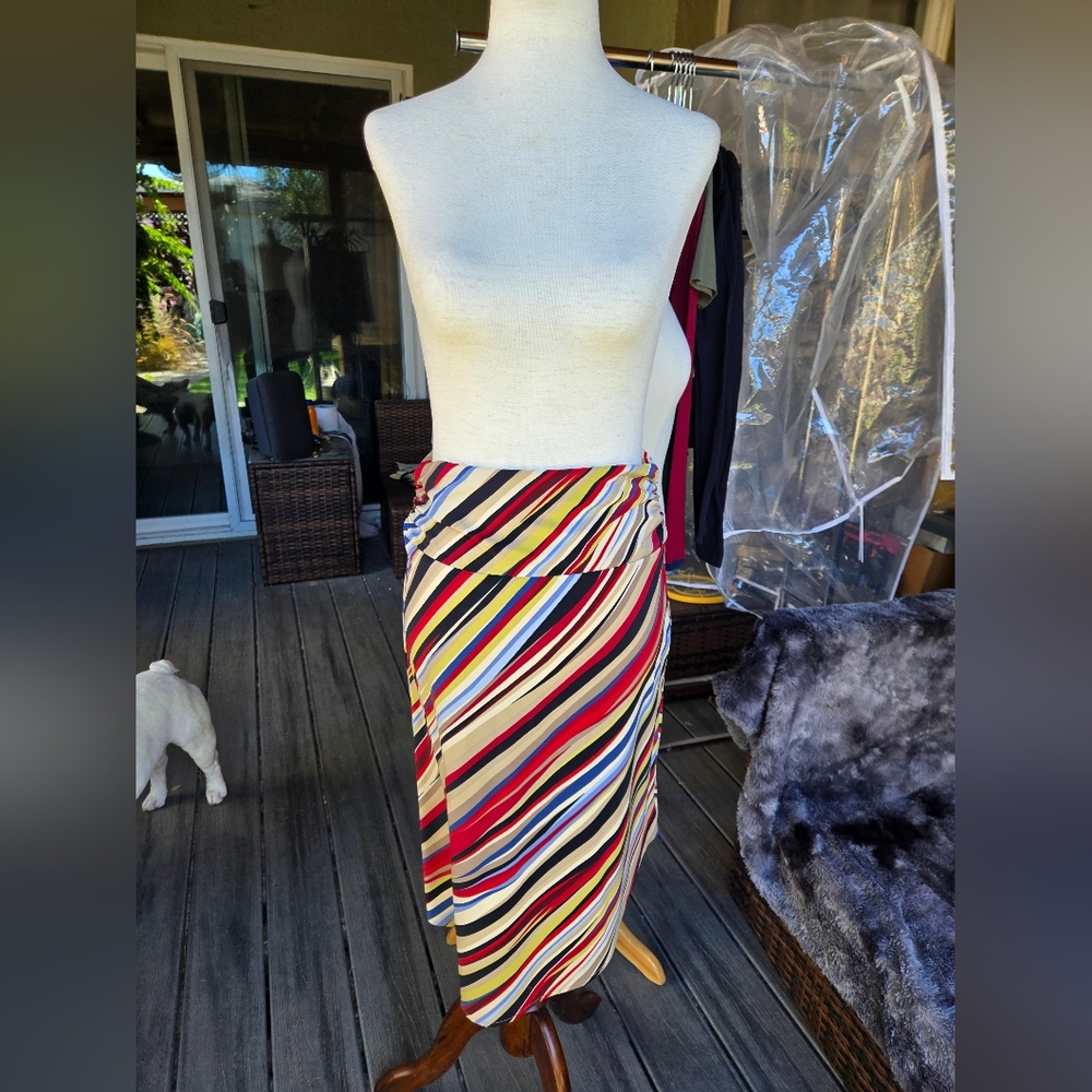 Bcbgmaxazria Multicolor Diagonal Stripe Midi Skir… - image 1